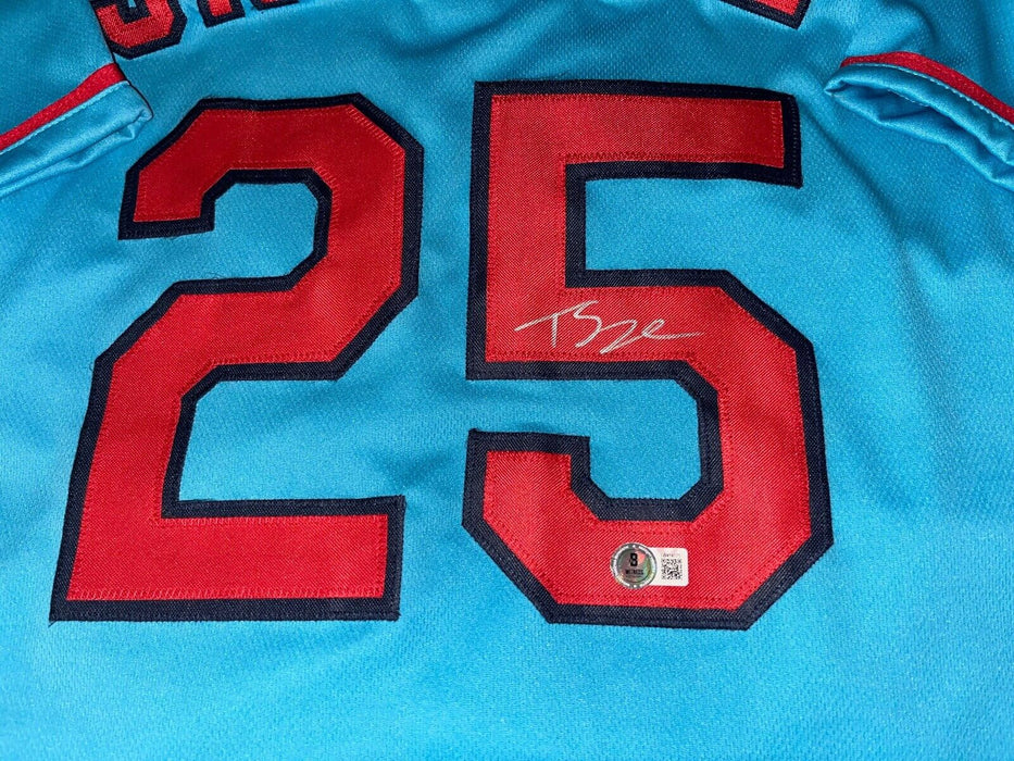 Thomas Saggese Cardinals Auto Signed Custom Blue Jersey Beckett Wit Hologram .