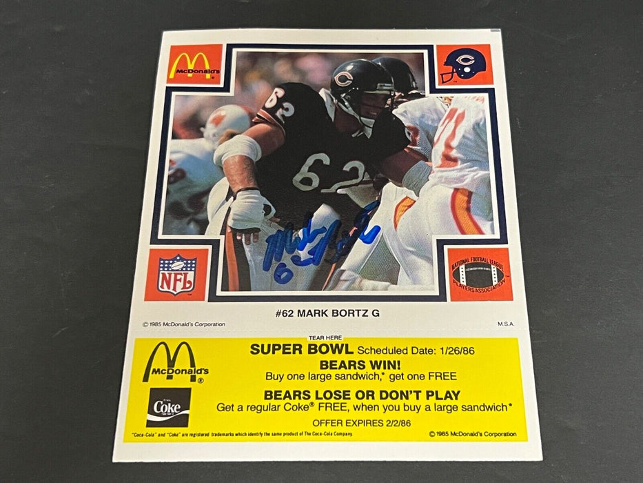 Mark Bortz Chicago Bears Auto SIGNED 1985 McDonalds Card Super Bowl XX