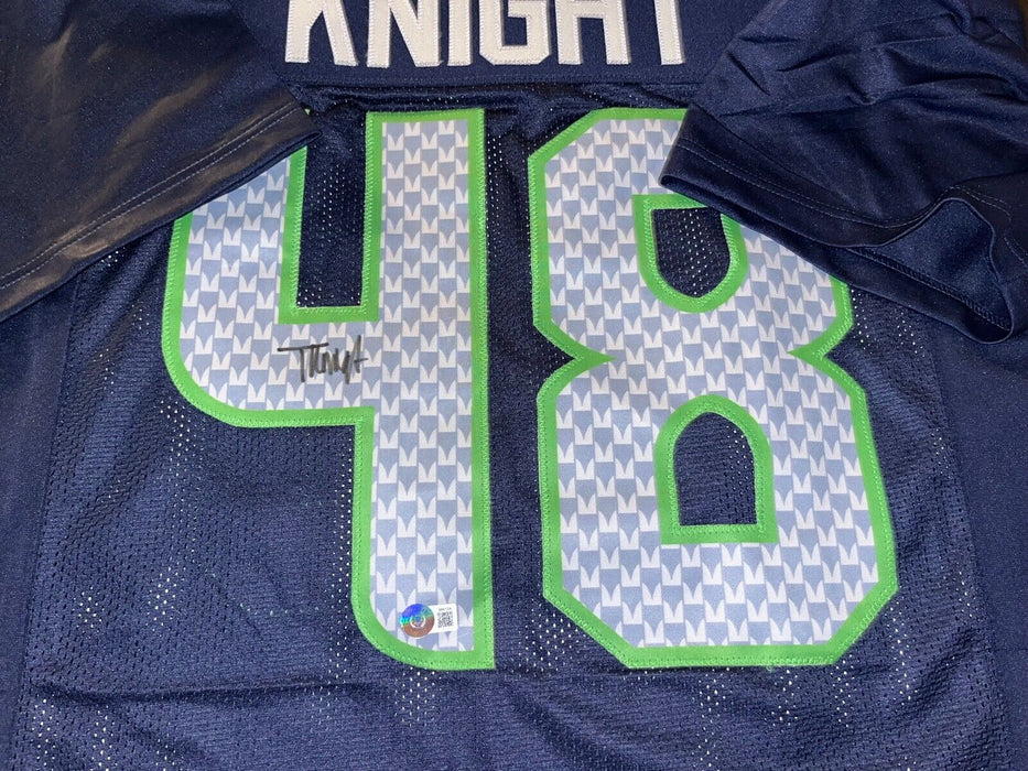 Tyrice Knight Seahawks Autographed Signed Blue Custom Jersey Beckett Go Hawks