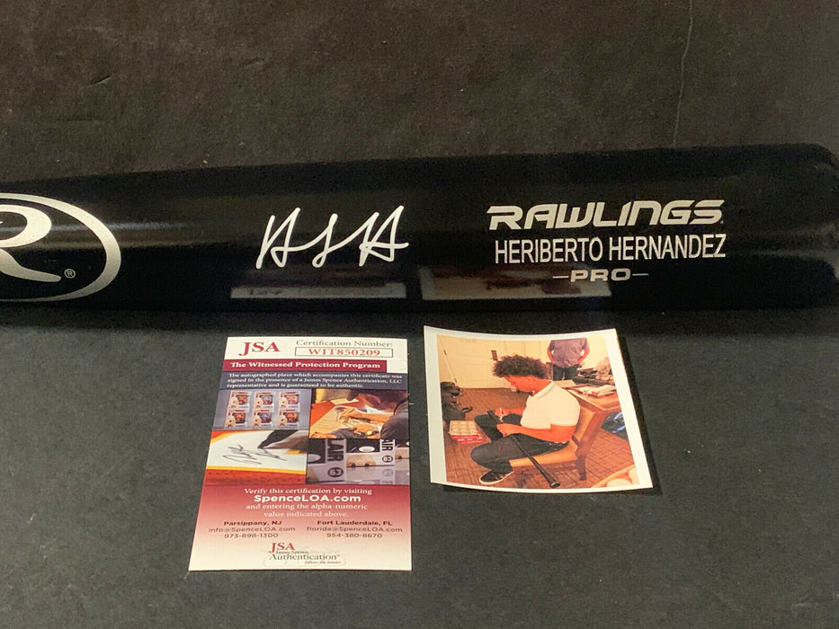 Heriberto Hernandez Tampa Rays Auto Signed Engraved Bat JSA WITNESS COA Black