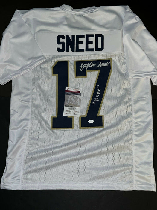 Jaylen Sneed Notre Dame Irish Auto Signed White Jersey JSA COA Nuke