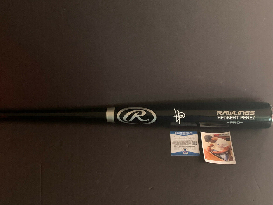 Hedbert Perez Brewers Auto Signed Engraved Black Bat Beckett Rookie COA .