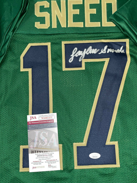 Jaylen Sneed Notre Dame Irish Auto Signed Green Jersey JSA COA