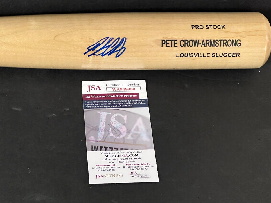 Pete Crow Armstrong Cubs Auto Signed Engraved Bat Blonde JSA Witness COA LS