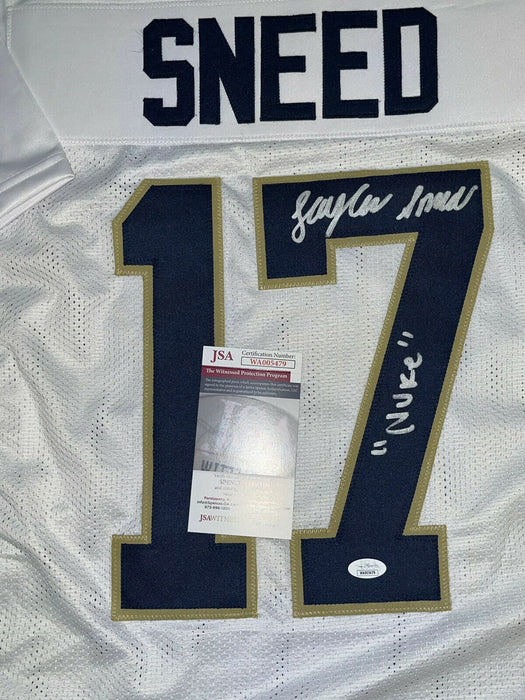 Jaylen Sneed Notre Dame Irish Auto Signed White Jersey JSA COA Nuke