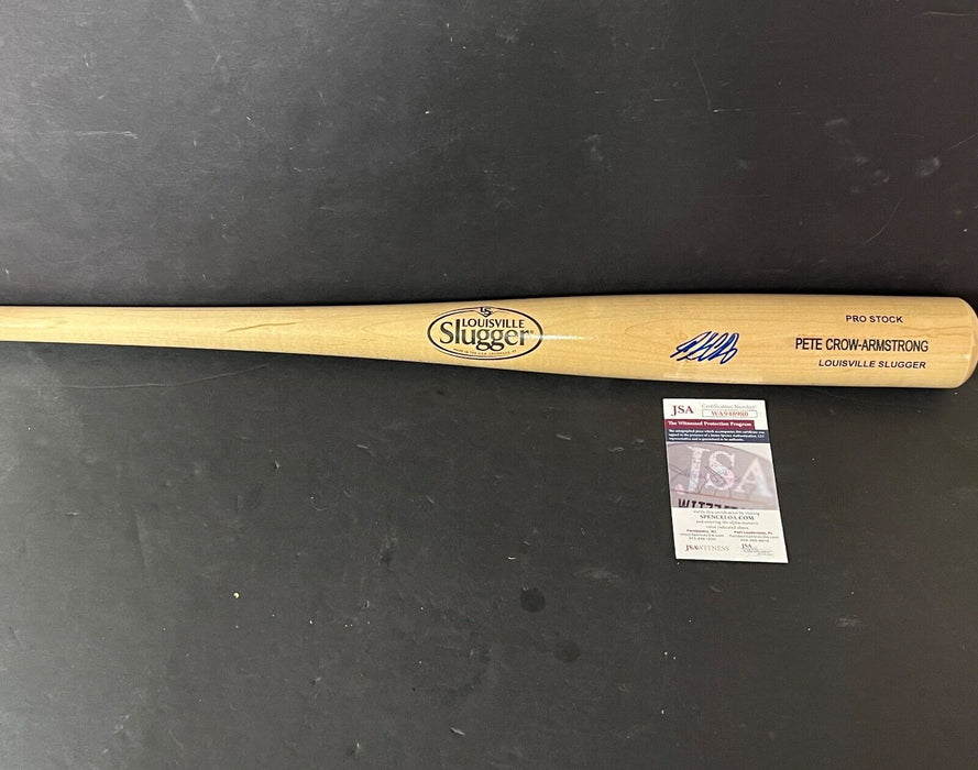 Pete Crow Armstrong Cubs Auto Signed Engraved Bat Blonde JSA Witness COA LS